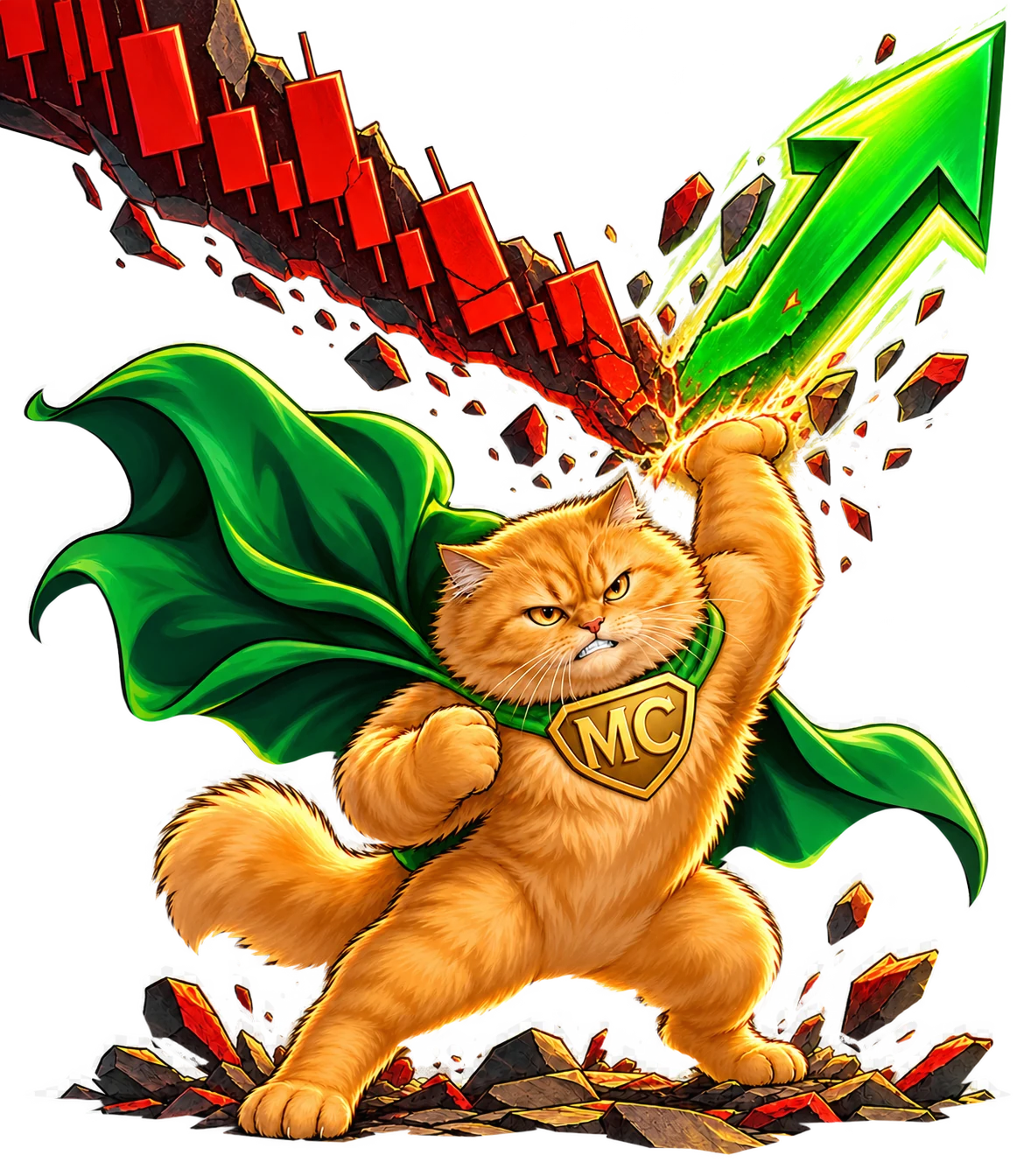 Market Cat lifting a falling market chart